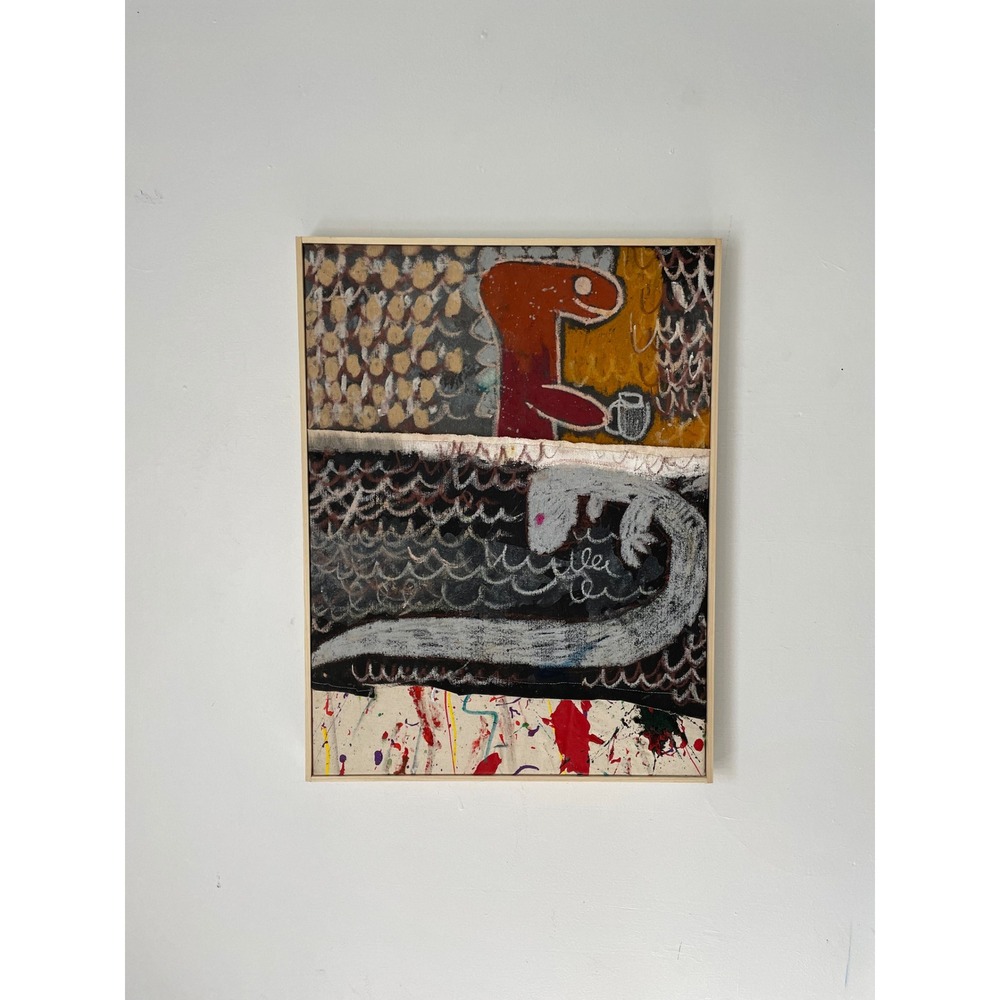Original Abstract Mixed Media Art "Sunday Afternoon" 18.5x24.5 Framed Oman Hosea